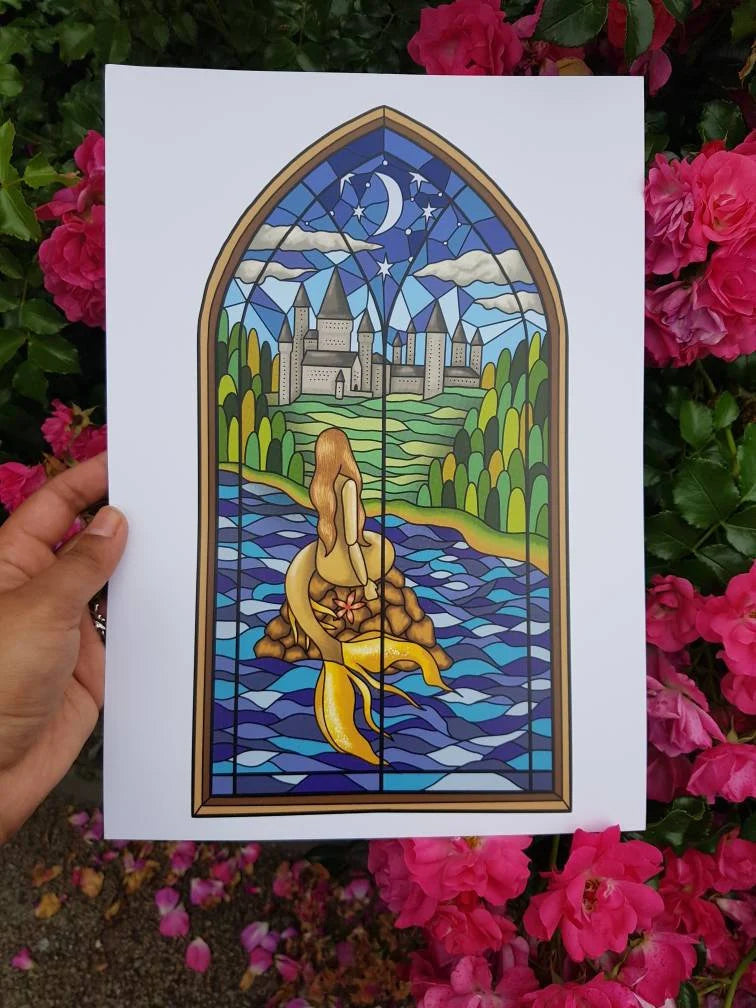 "Mermaid Stained Glass" - Art Print