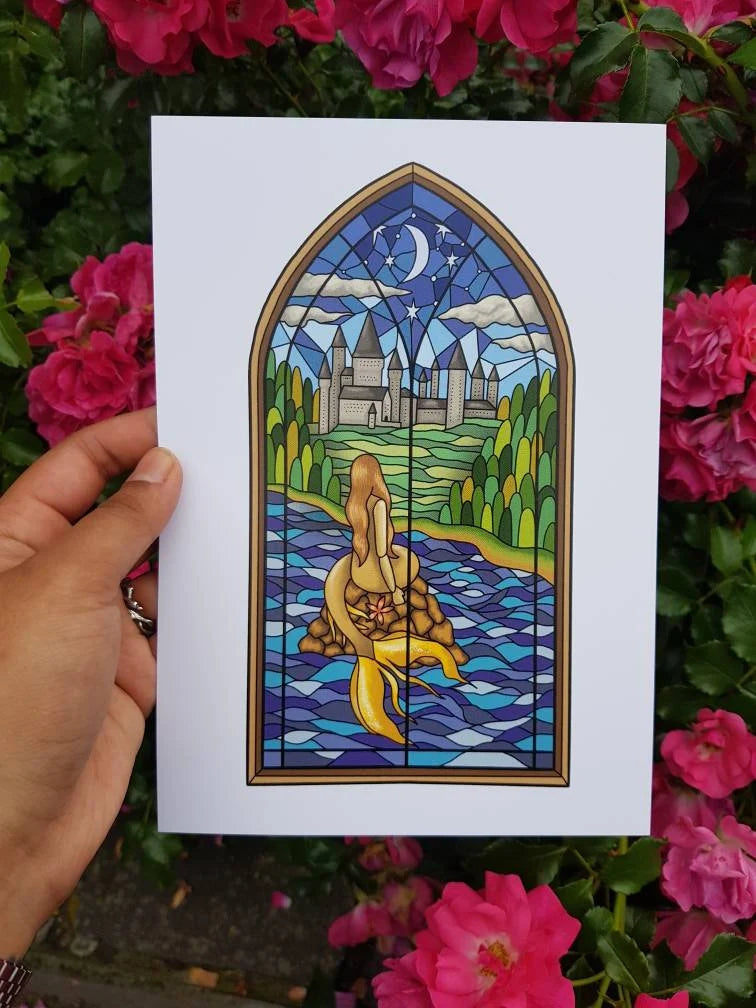 "Mermaid Stained Glass" - Art Print